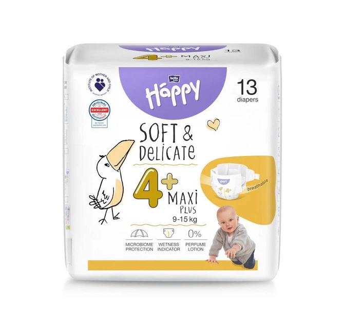 Підгузки дитячі одноразові HAPPY BELLA BABY maxi plus.(вага 9-15 кг, 13 шт.)
